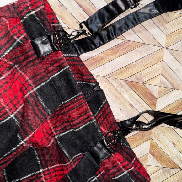 Punk Rave Red Black Plaid‎ Suspender Mini Skirt S Emo Retro Flannel Goth Punk - Picture 8 of 9